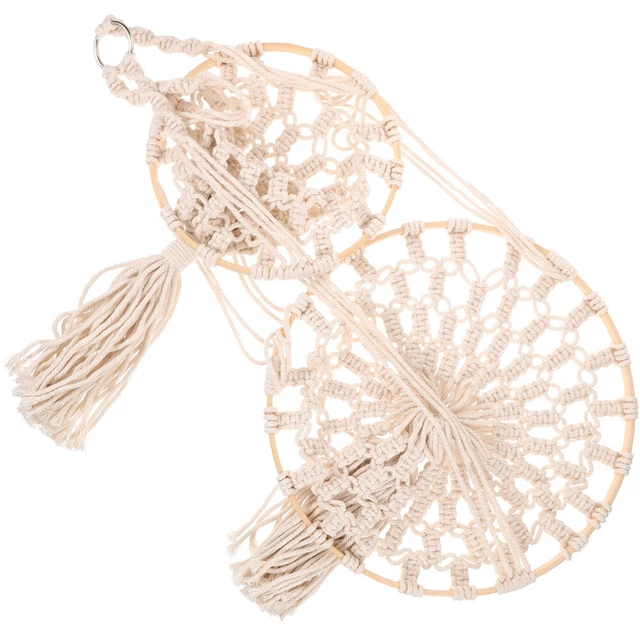 3 Paniers à Fruits Suspendus En Coton Beige - Ovale, Sans Pied, Décoration Murale Rustique
