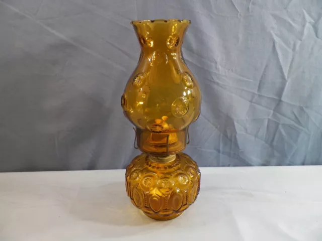 L.E. Smith Amber Glass Moon & Stars Oil Lamp INV2