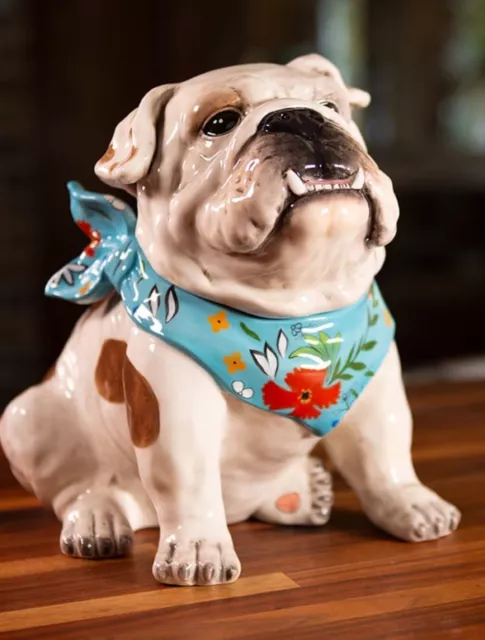 Blue Sky Clayworks Bulldog “Penelope” Blue Scarf Cookie Jar-NIB Auth Retailer