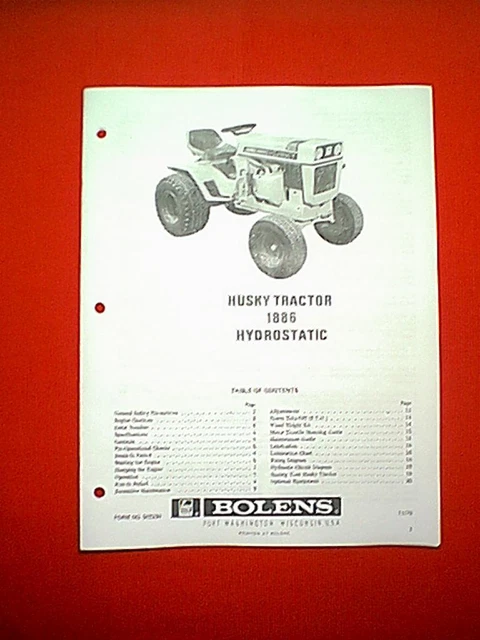 BOLENS HUSKY HYDROSTATIC Tractor Model 1886 Owner's Manual 11/70 EUR 7 ...