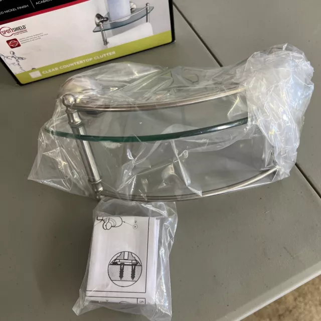Estante de esquina de baño de vidrio Delta HEXTN16-BN 8" con barra de toalla de mano níquel cepillado