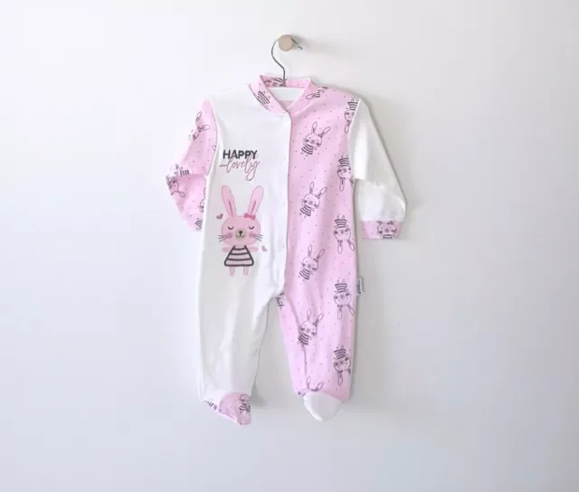 NEU Baby Strampler Happy Girl Overall Mädchen 56 62 68 Pink Weiß Lovely Bunny