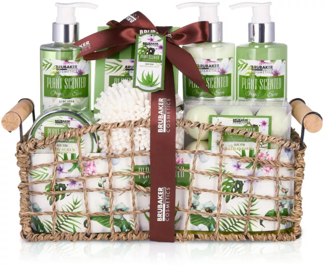 Damen Beauty Geschenkset Aloe Vera 14-tlg Körperpflege Bade Set im Vintage Korb