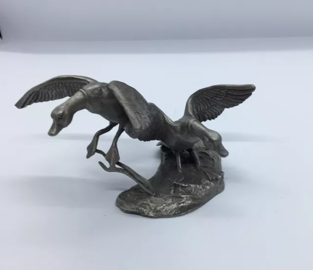 Very Nice Orig. 1978 Rawcliffe Pewter Ducks Taking Off by P. Davis 3” Tall