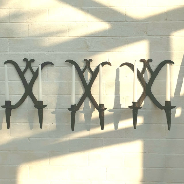 French Antique 18th Century Decorative Wall Sconces In Wrought Iron