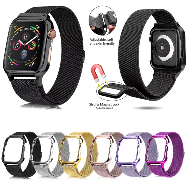 Magnetic Metal Milanese Wristband Strap + Case For Apple Watch 7 SE 6 5 4 3 2 1