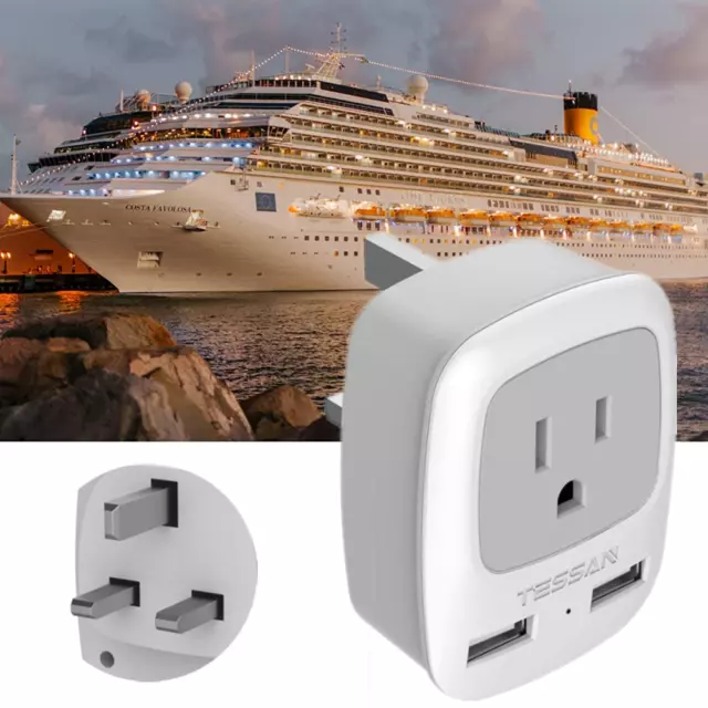 Power Plug Adapter with 2 USB 1 Outlet for US Travel to London Ireland Malaysia