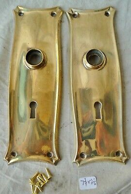 Door Knob Back Plates (pr) Stamped Brass Antique 7 3/4"h x 2 1/2"w (per pr)  (B)