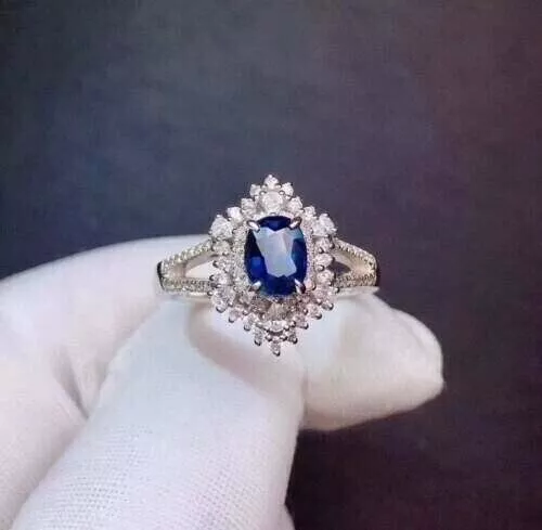 2CT OVAL CUT Lab-Created Blue Sapphire Halo Engagement Ring 14KWhite ...