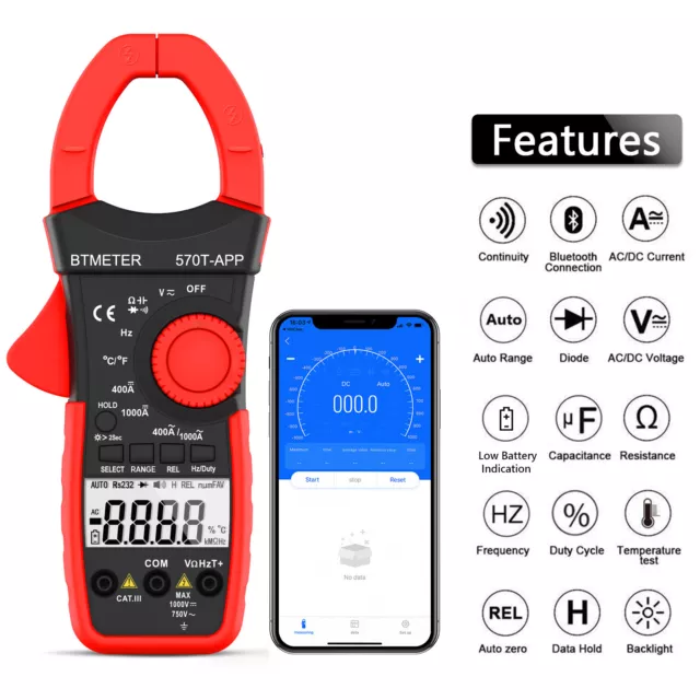 Digitalmultimeter Zangenmesser Stromzange AC/DC 750V Spannungswiderstand Kapazit