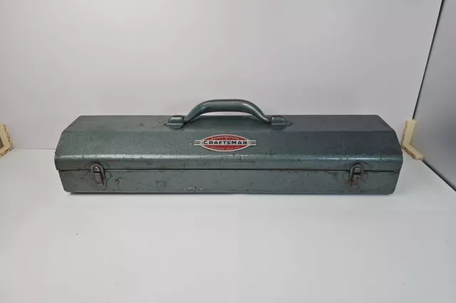 Vintage 1950's Craftsman Crown Top Low Tombstone Grey Portable Tool Box Chest