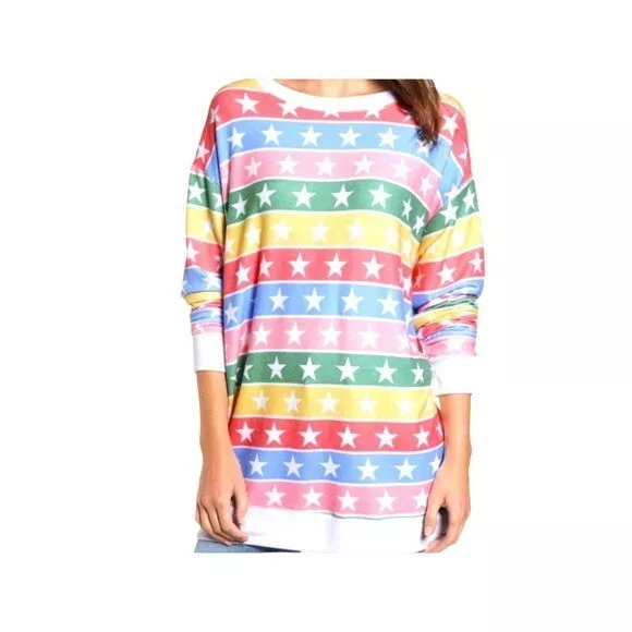 Wildfox Roadtrip Stellar Stars and Stripe Oversized Sweatshirt Women Size XS Nwt