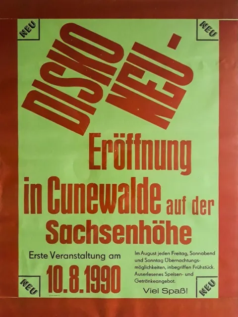 Disko Plakat Sachsenhöhe Cunewalde Oberlausitz 1990 DDR Tanz Reklame Werbung