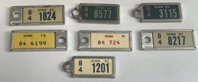 Lot (7) DAV Mini Iowa License Plate Key Chain Tags Sioux County Iowa