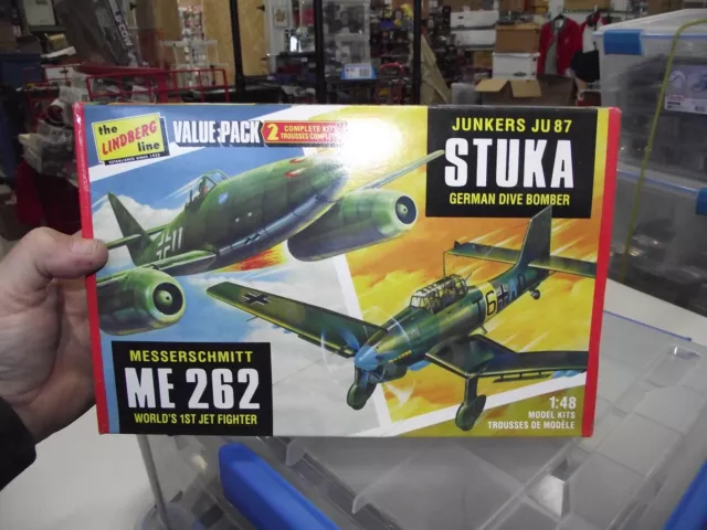 Lindberg 1/48 2pack Junkers JU87 stuka & Messerschmitt ME262 Model KIT NIB open