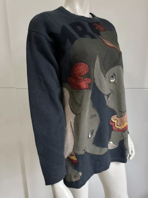 Iceberg Jumper Vintage Dumbo Walt Disney Wool Sweater Ribbed Size L Grey 1992 2