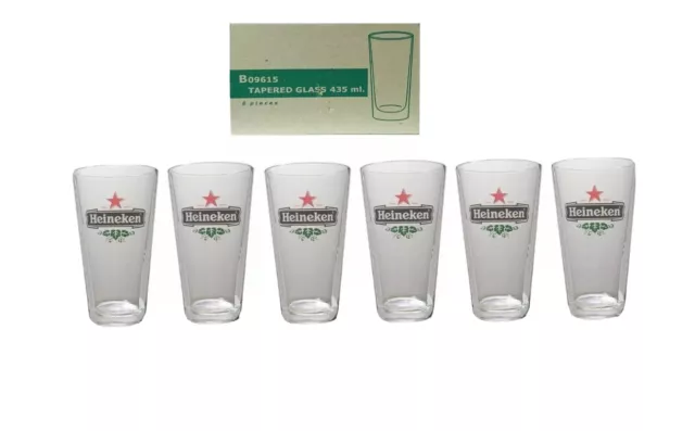 Heineken 6 X Conical Beer Glasses 435mls Boxed BNIB Dutch  Amsterdam Man Cave