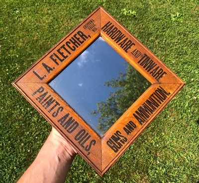Rare Antique Ithaca Sign Works Advertising Mirror Guns Ammunition Hardware Paint