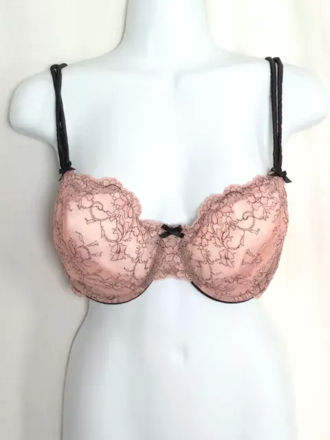 Victoria's Secret Pink Lace with Black Trim underwire, unlined Bra 36DD