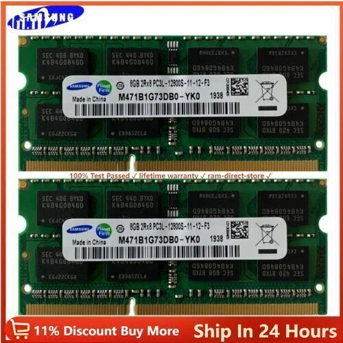 SAMSUNG DDR3L 1600MHz 16GB (2 x 8GB)  PC3L-12800 2Rx8 Laptop Memory SODIMM RAM