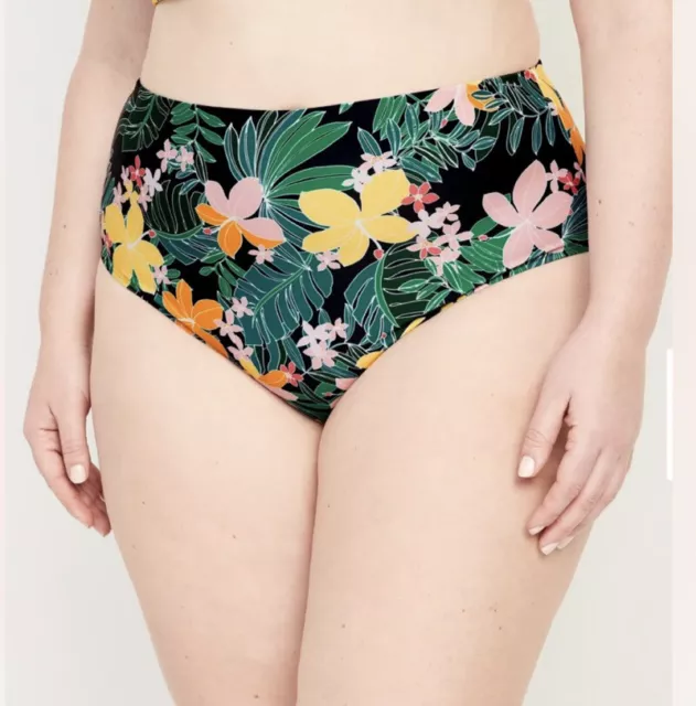 Old Navy Womens High-Rise Classic Bikini Swim Bottoms Floral Size Small NWT 2