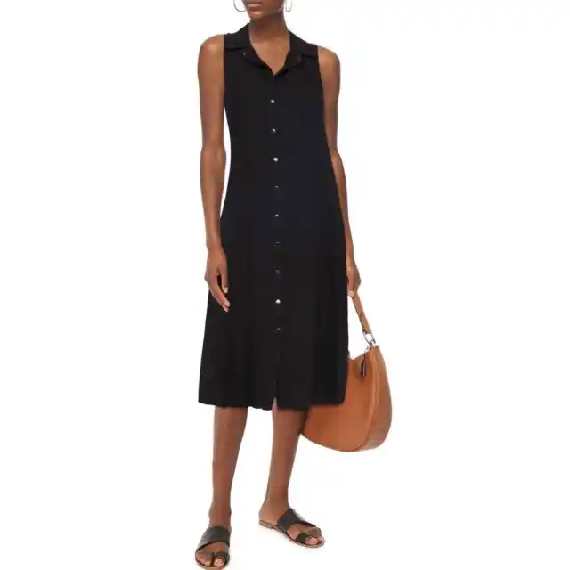 ENZA COSTA Dress Womens XS 0 Black Sleeveless Hemp Midi Shirt Dress NWOT