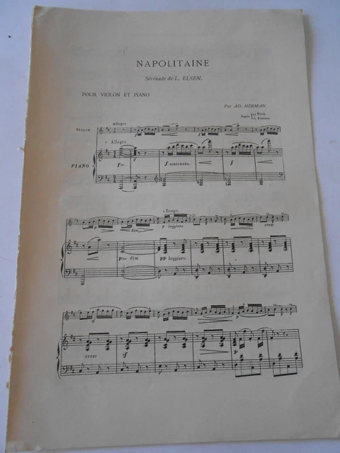 Napolitaine pour violon et piano partition 1902 Article de presse