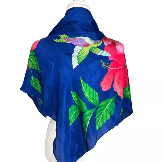 DVF Diane Von Furstenberg Silk scarf Japan Floral Bird Blue 31" square