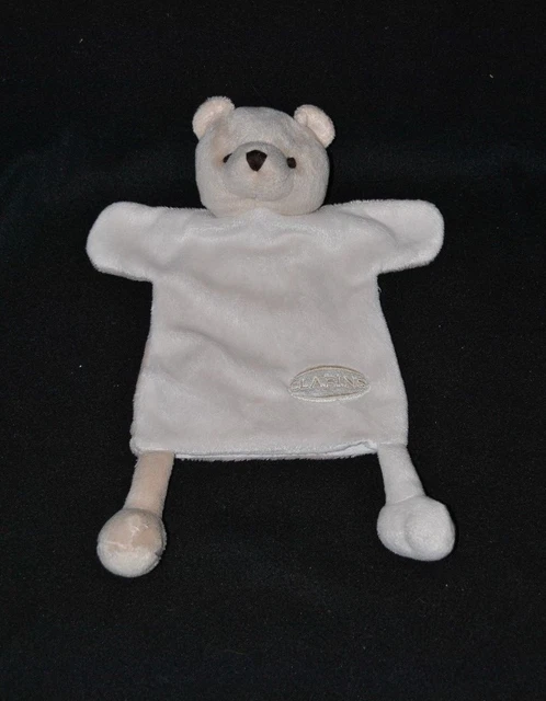 Peluche doudou marionnette ours CLARINS blanc crème beige TTBE