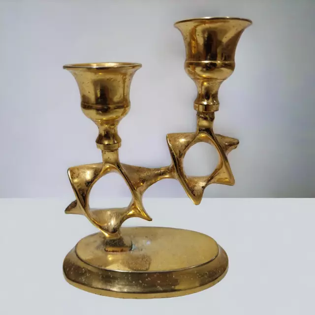 Meir Cohen Vintage Star of David Candle Holder Brass Candlestick Israel Judaica