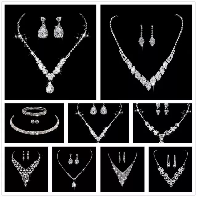 Pearl Crystal Bridesmaid Party Jewellery Set Wedding Necklace Bracelet Earrings