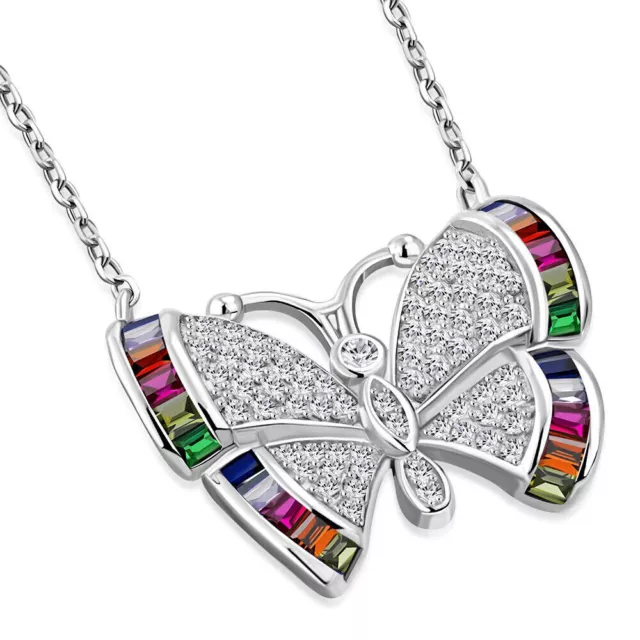 Collier Papillon Pendentif 925 Argent Sterling Zircon