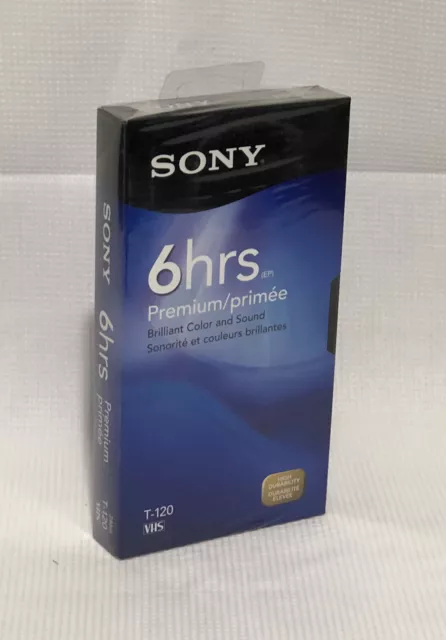 SONY VHS VIDEO TAPE T-120VR; Premium Grade 6 Hours New Blank Sealed Media VCR