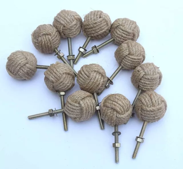 12 Knotty Door knobs - Nautical Drawer pulls - Jute Rope Drawer pulls S
