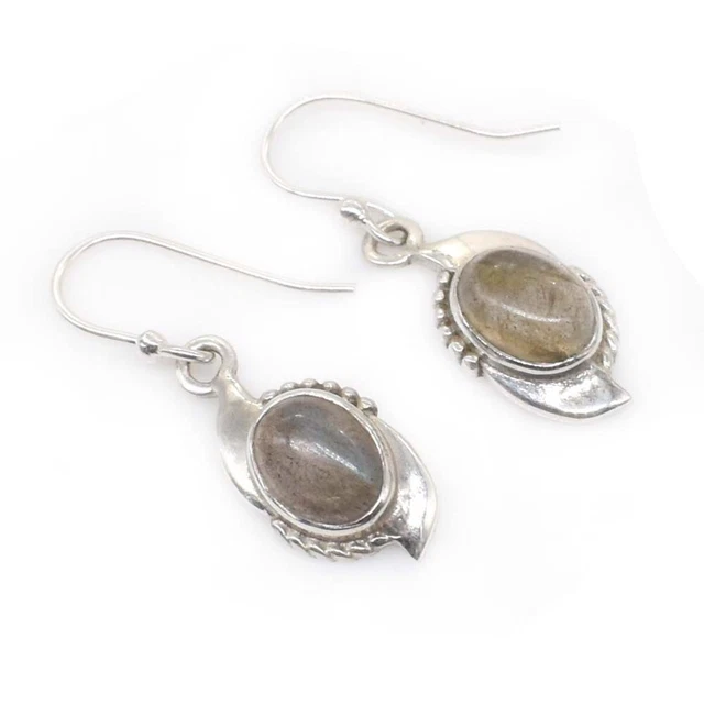 Oval Shaped Hook Earring Solid 925 Sterling Silver Labradorite Earring 1.5''