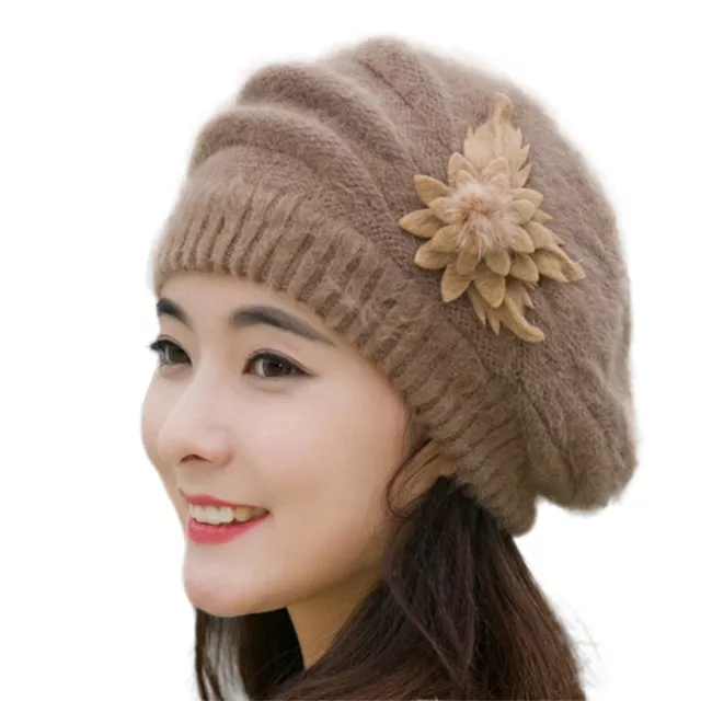 ！ Fashion Womens Flower Knit Crochet Beanie Hat Winter Warm Cap Beret - 2