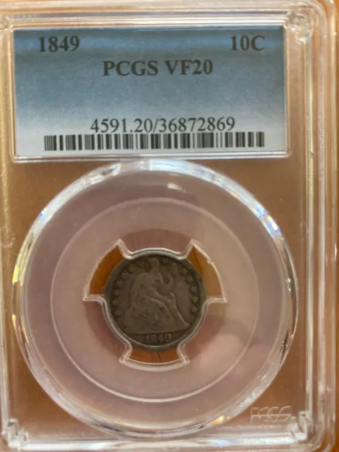 1849 Seated Liberty Dime 10c PCGS VF 20 Better Date Philadelphia