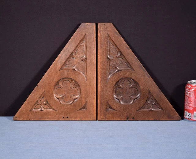 *Pair of Gothic Carved Architectural Panels/Trim in Solid Oak Wood Salvage