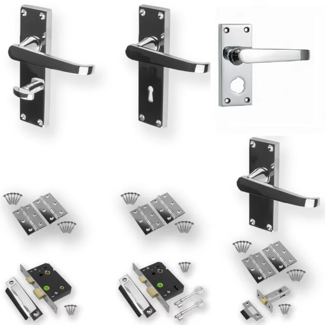 Chrome Door Handle Polished Set Pack Mortice Latch Lock Bathroom Privacy Flat