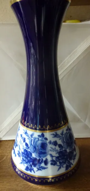 Vase Cobalt Blue Flow Blue Royal Porzellan Porcelain Kpm Bavaria 12" 30Cm