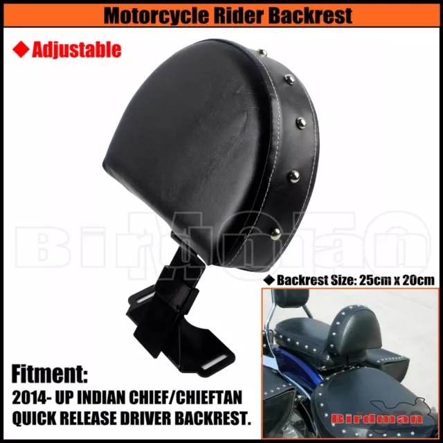 Driver Rider Backrest Adjustable Leather Pad for INDIAN CHIEF CHIEFTAIN 2014-UP