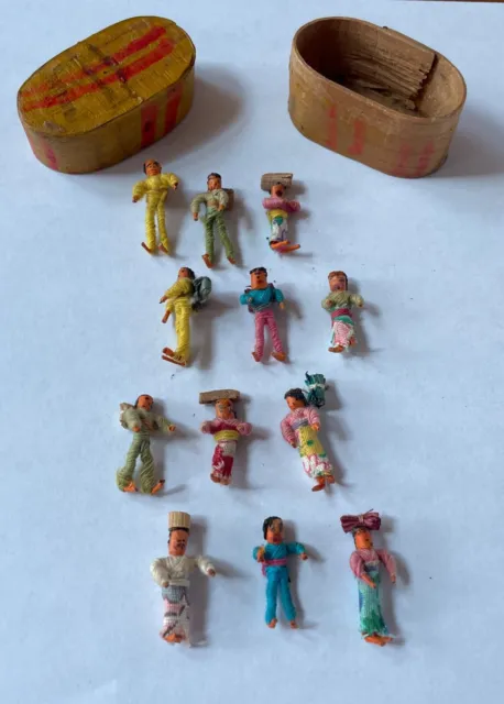 Vintage Original 70s Set of Guatemalan Handmade Worry Dolls Complete In Box~Tiny
