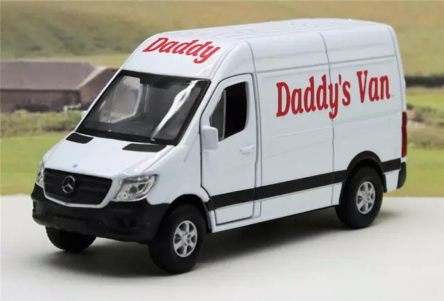 PERSONALISED "Daddy's Van" Gift WHITE Mercedes Van Boys Toy Model Present Boxed