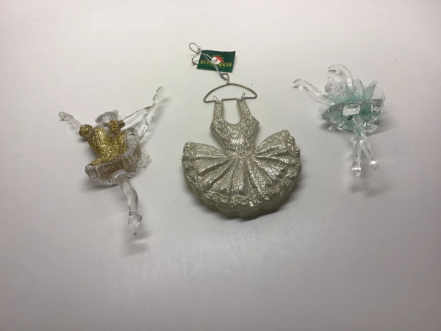 Lot Of (3) Kurt Adler Acrylic Ballerina Christmas Ornaments - New