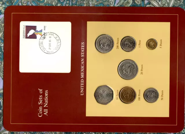 Coin Sets of All Nations Mexico w/card UNC 20 Peso 1984 200,100,50,10,5,1P 1985