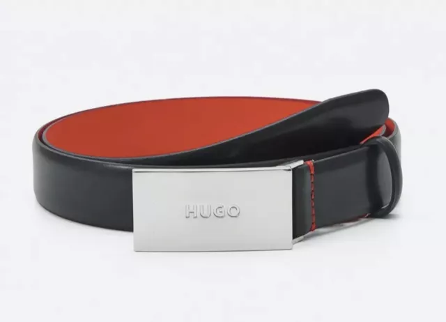 BOSS BY HUGO GÜRTEL BALDWIN Gr 95 PLAKETTE LEATHER BELT LEDERGÜRTEL BLACK