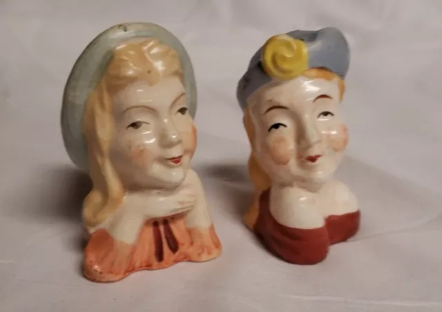 Lady Head Salt & Pepper Shakers - Ceramic  VINTAGE  Collectible - Japan