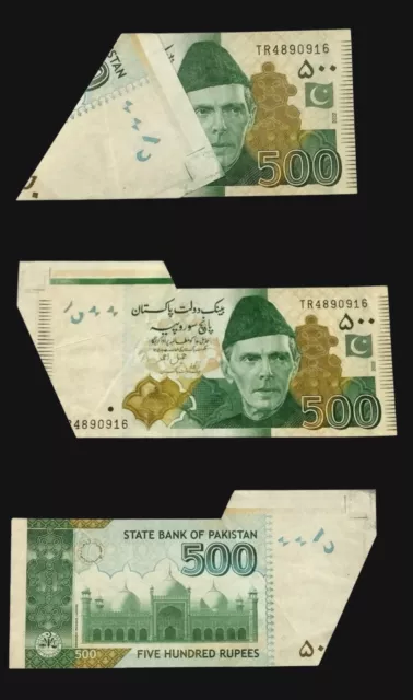 Pakistan New 500, Rupees Re Left With Extra Unc-Cut Paper Margarin.2022,  Unc