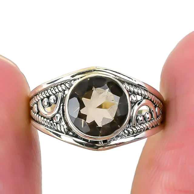 Smoky Topaz Gemstone Handmade 925 Solid Sterling Silver Jewelry Ring Size 6.5