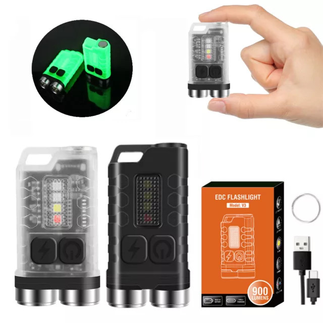 BORUiT V3 Mini Pocket LED Flashlight Magnetic Work Torch Light USB Rechargeable